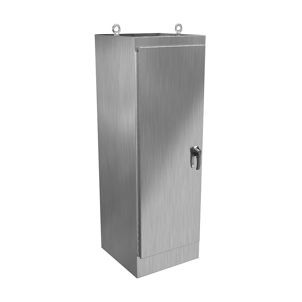 HN4FS722424S16 - Hammond enclosure, NEMA 3R/4/4X/12/13, 72 x 24 x 24in (HxWxD), freestanding, 316 stainless steel, #4 brush finish, single-door, 3-point 316 stainless steel padlocking handle.