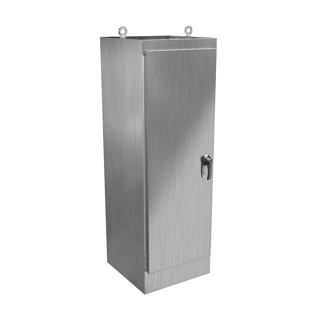HN4FS722424SS - Hammond enclosure, NEMA 3R/4/4X/12/13, 72 x 24 x 24in (HxWxD), freestanding, 304 stainless steel, #4 brush finish, single-door, 3-point 316 stainless steel padlocking handle.