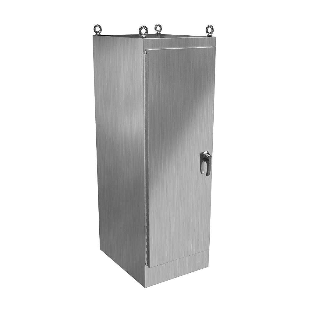 HN4FS722430DASS - Hammond enclosure, NEMA 3R/4/4X/12/13, 72 x 24 x 30in (HxWxD), freestanding, dual access, 304 stainless steel, #4 brush finish, single-door, 3-point 316 stainless steel padlocking handle.