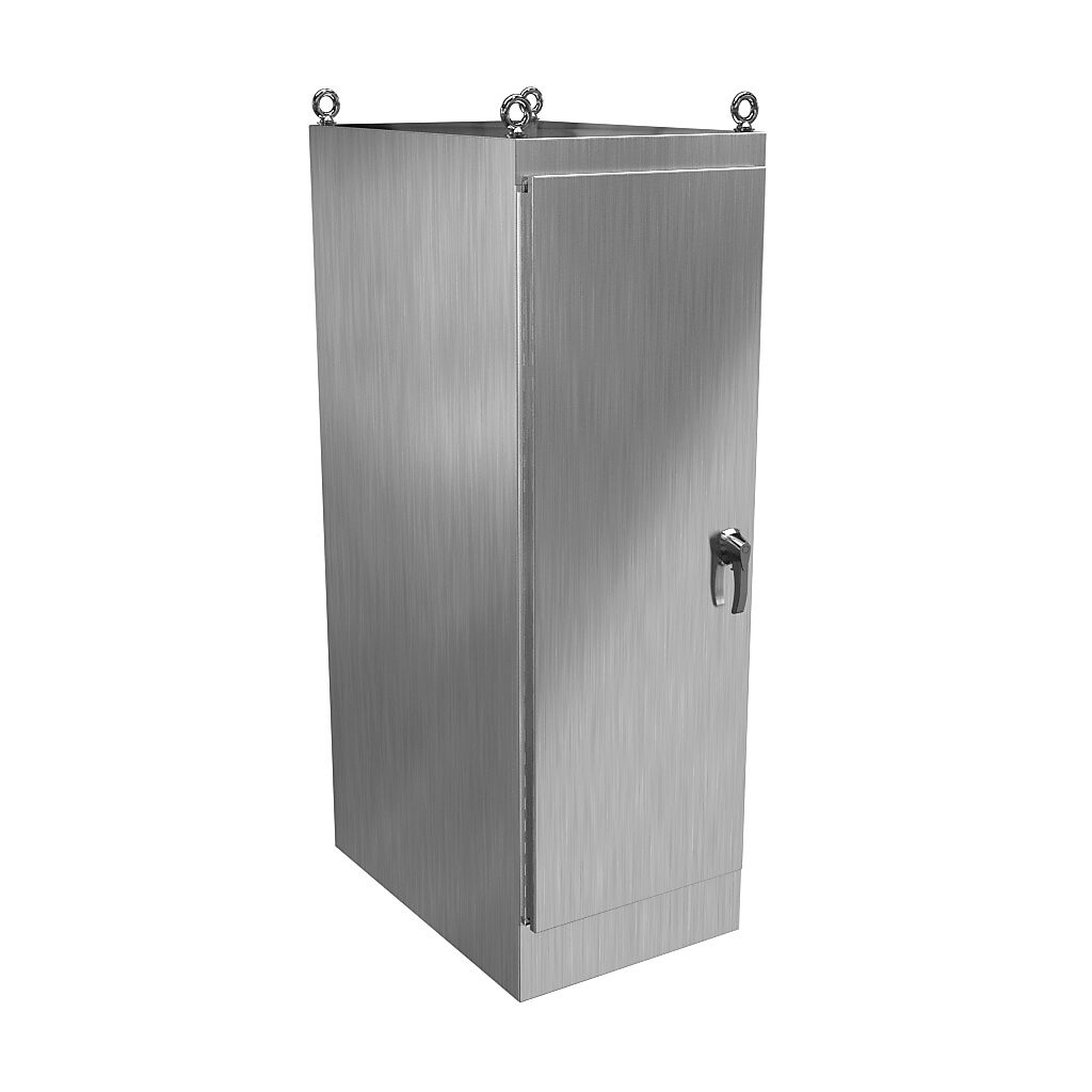 HN4FS722436DASS - Hammond enclosure, NEMA 3R/4/4X/12/13, 72 x 24 x 36in (HxWxD), freestanding, dual access, 304 stainless steel, #4 brush finish, single-door, 3-point 316 stainless steel padlocking handle.