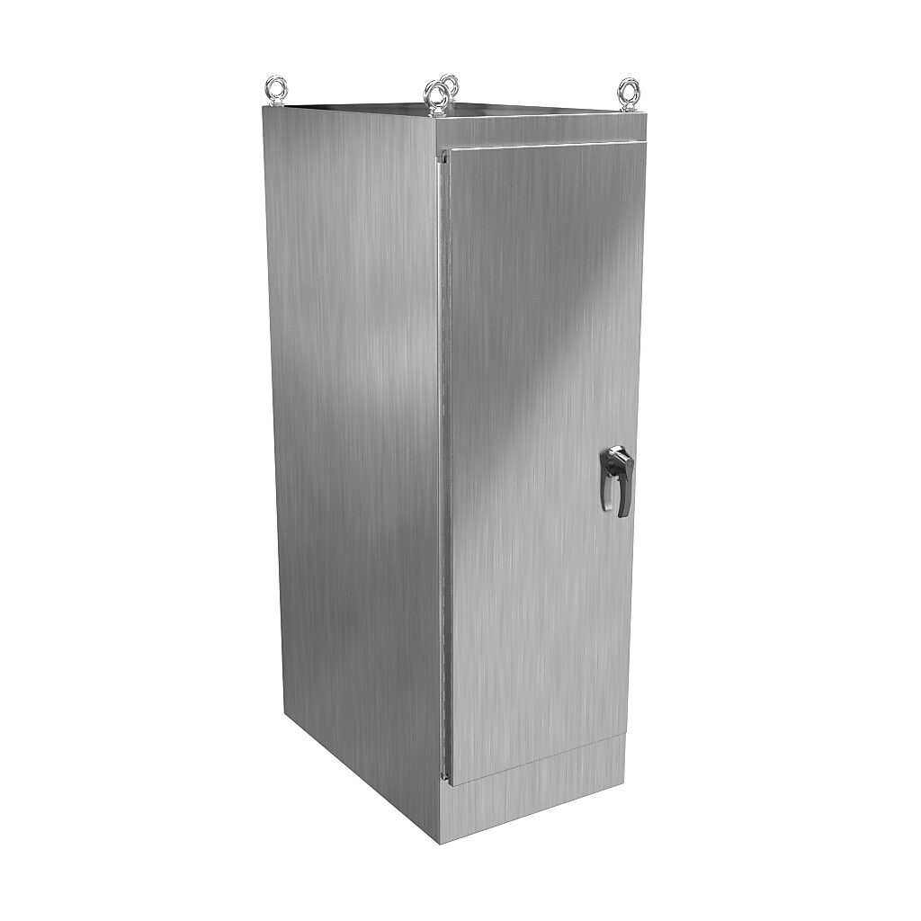 HN4FS722436DS16 - Hammond enclosure, NEMA 3R/4/4X/12/13, 72 x 24 x 36in (HxWxD), freestanding, dual access, 316 stainless steel, #4 brush finish, single-door, 3-point 316 stainless steel padlocking handle.