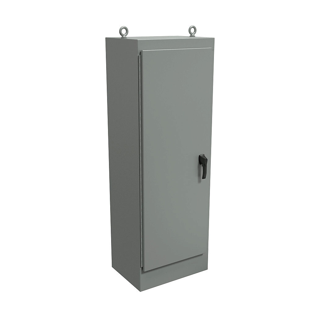 HN4FS722518 - Hammond enclosure, NEMA 3R/4/12/13, 72 x 25 x 18in (HxWxD), freestanding, carbon steel, ANSI 61 gray, powder coat finish, single-door, 3-point padlocking handle.