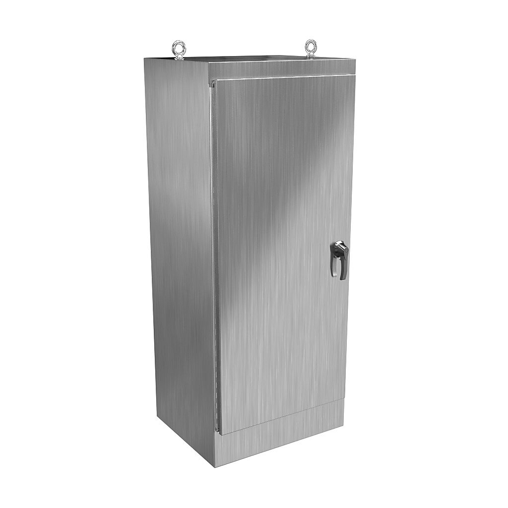 HN4FS723024DS16 - Hammond enclosure, NEMA 3R/4/4X/12/13, 72 x 30 x 24in (HxWxD), freestanding, dual access, 316 stainless steel, #4 brush finish, single-door, 3-point 316 stainless steel padlocking handle.