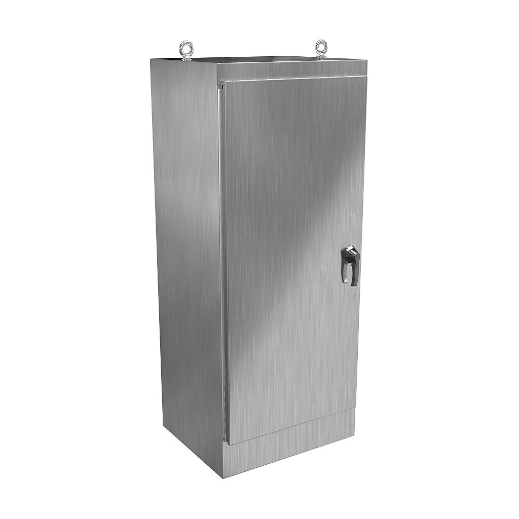 HN4FS723024S16 - Hammond enclosure, NEMA 3R/4/4X/12/13, 72 x 30 x 24in (HxWxD), freestanding, 316 stainless steel, #4 brush finish, single-door, 3-point 316 stainless steel padlocking handle.