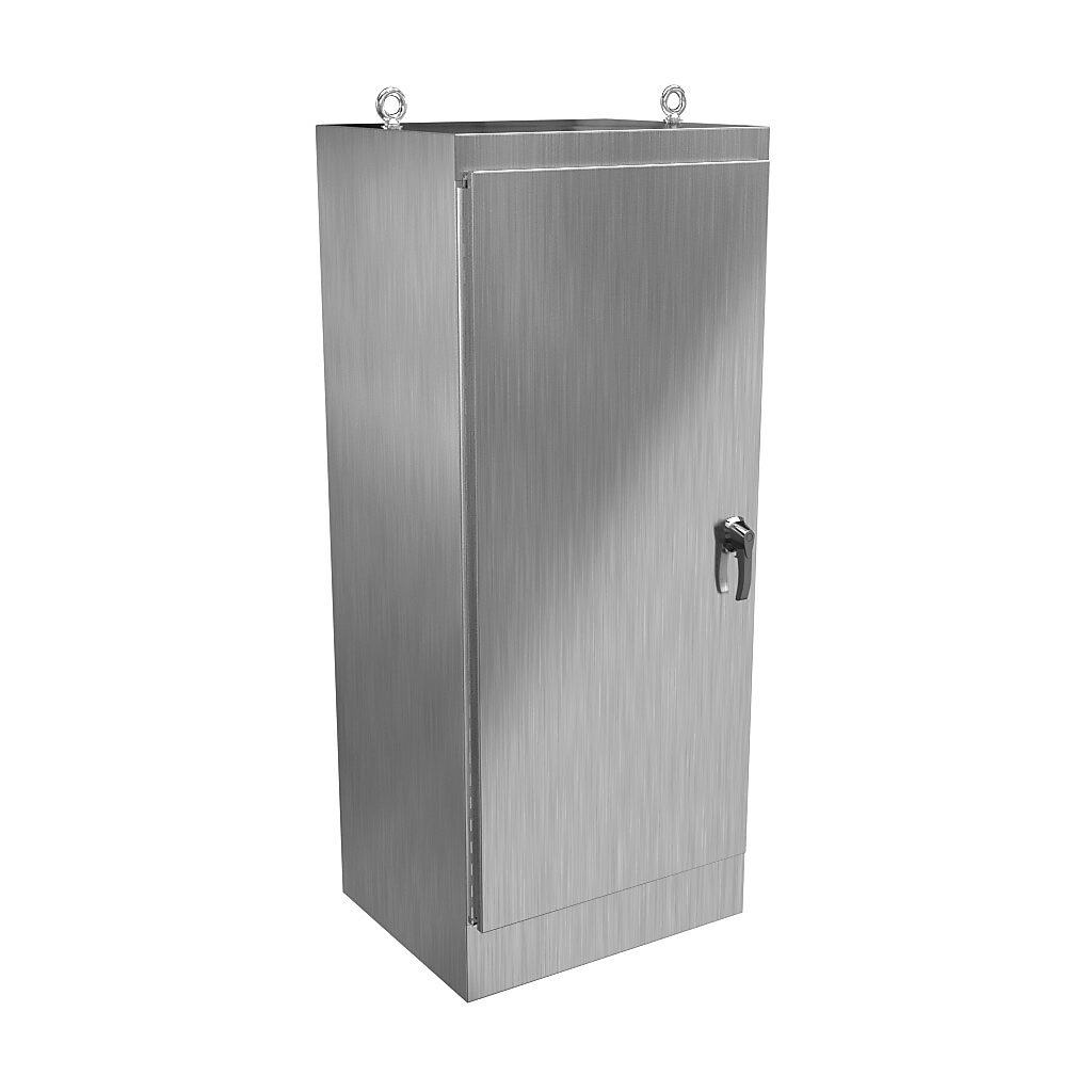 HN4FS723024SS - Hammond enclosure, NEMA 3R/4/4X/12/13, 72 x 30 x 24in (HxWxD), freestanding, 304 stainless steel, #4 brush finish, single-door, 3-point 316 stainless steel padlocking handle.