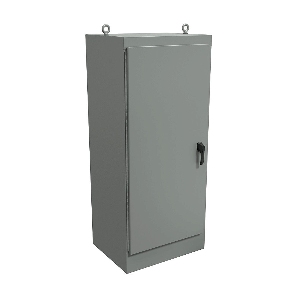 HN4FS723124 - Hammond enclosure, NEMA 3R/4/12/13, 72 x 31 x 24in (HxWxD), freestanding, carbon steel, ANSI 61 gray, powder coat finish, single-door, 3-point padlocking handle.
