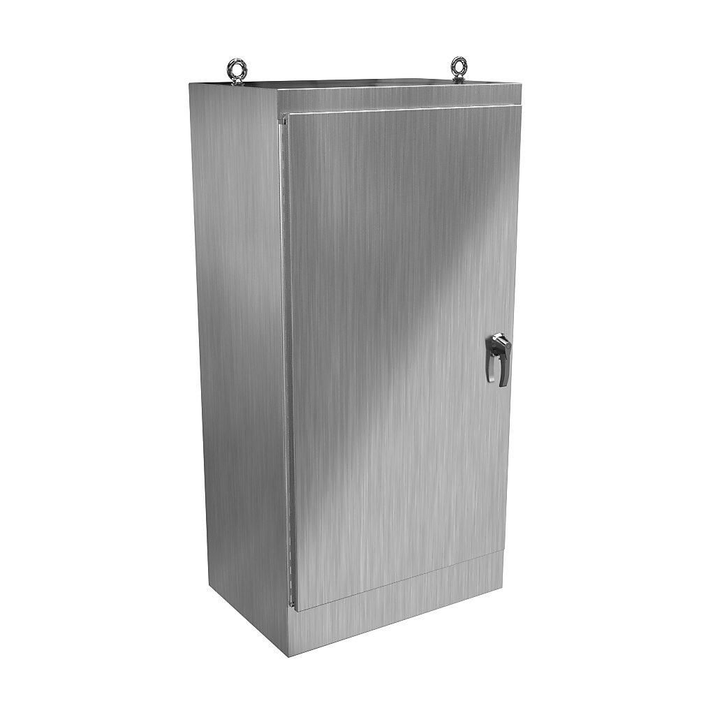 HN4FS723624DASS - Hammond enclosure, NEMA 3R/4/4X/12/13, 72 x 36 x 24in (HxWxD), freestanding, dual access, 304 stainless steel, #4 brush finish, single-door, 3-point 316 stainless steel padlocking handle.
