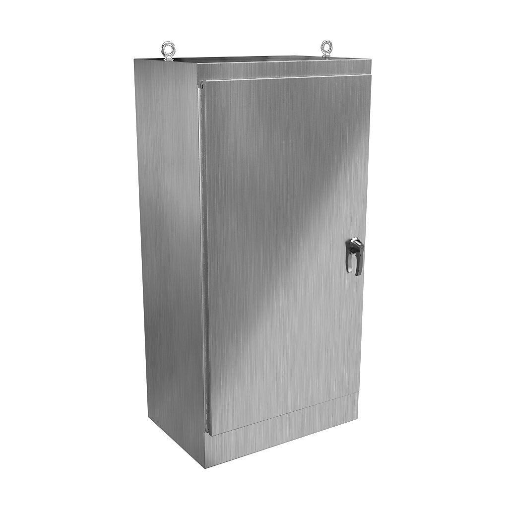 HN4FS723624S16 - Hammond enclosure, NEMA 3R/4/4X/12/13, 72 x 36 x 24in (HxWxD), freestanding, 316 stainless steel, #4 brush finish, single-door, 3-point 316 stainless steel padlocking handle.