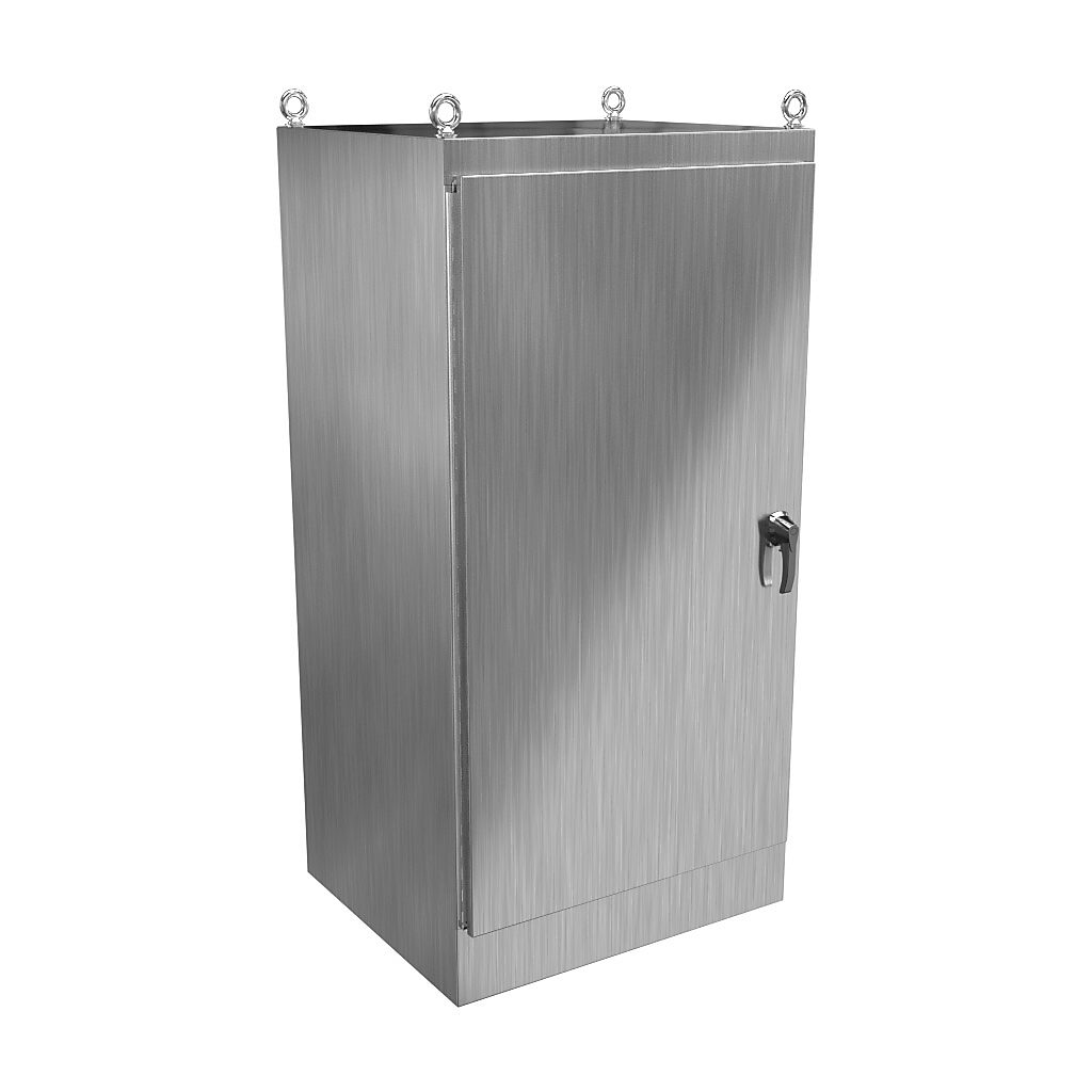 HN4FS723630S16 - Hammond enclosure, NEMA 3R/4/4X/12/13, 72 x 36 x 30in (HxWxD), freestanding, 316 stainless steel, #4 brush finish, single-door, 3-point 316 stainless steel padlocking handle.