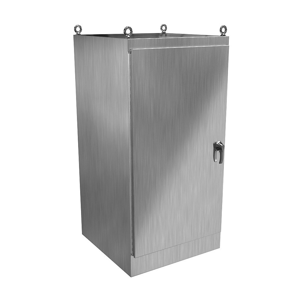 HN4FS723636DASS - Hammond enclosure, NEMA 3R/4/4X/12/13, 72 x 36 x 36in (HxWxD), freestanding, dual access, 304 stainless steel, #4 brush finish, single-door, 3-point 316 stainless steel padlocking handle.