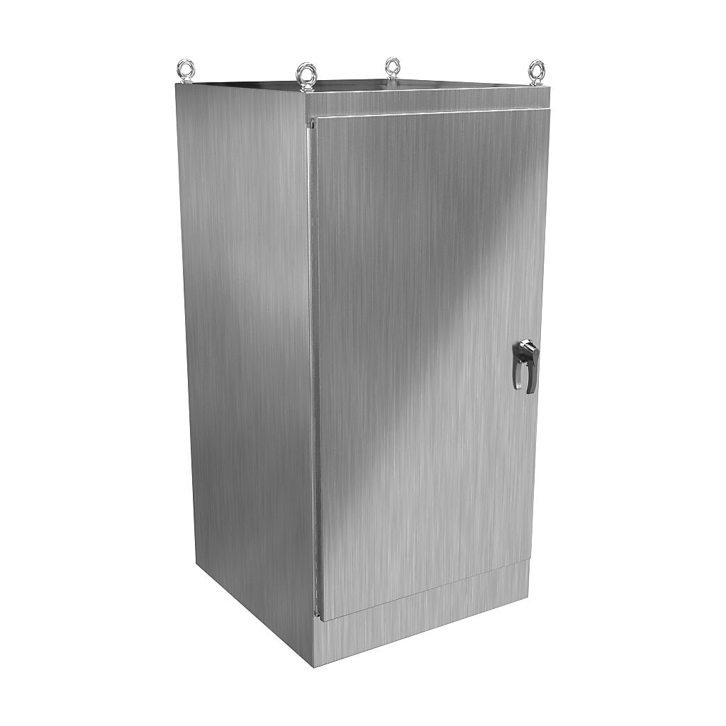 HN4FS723636S16 - Hammond enclosure, NEMA 3R/4/4X/12/13, 72 x 36 x 36in (HxWxD), freestanding, 316 stainless steel, #4 brush finish, single-door, 3-point 316 stainless steel padlocking handle.