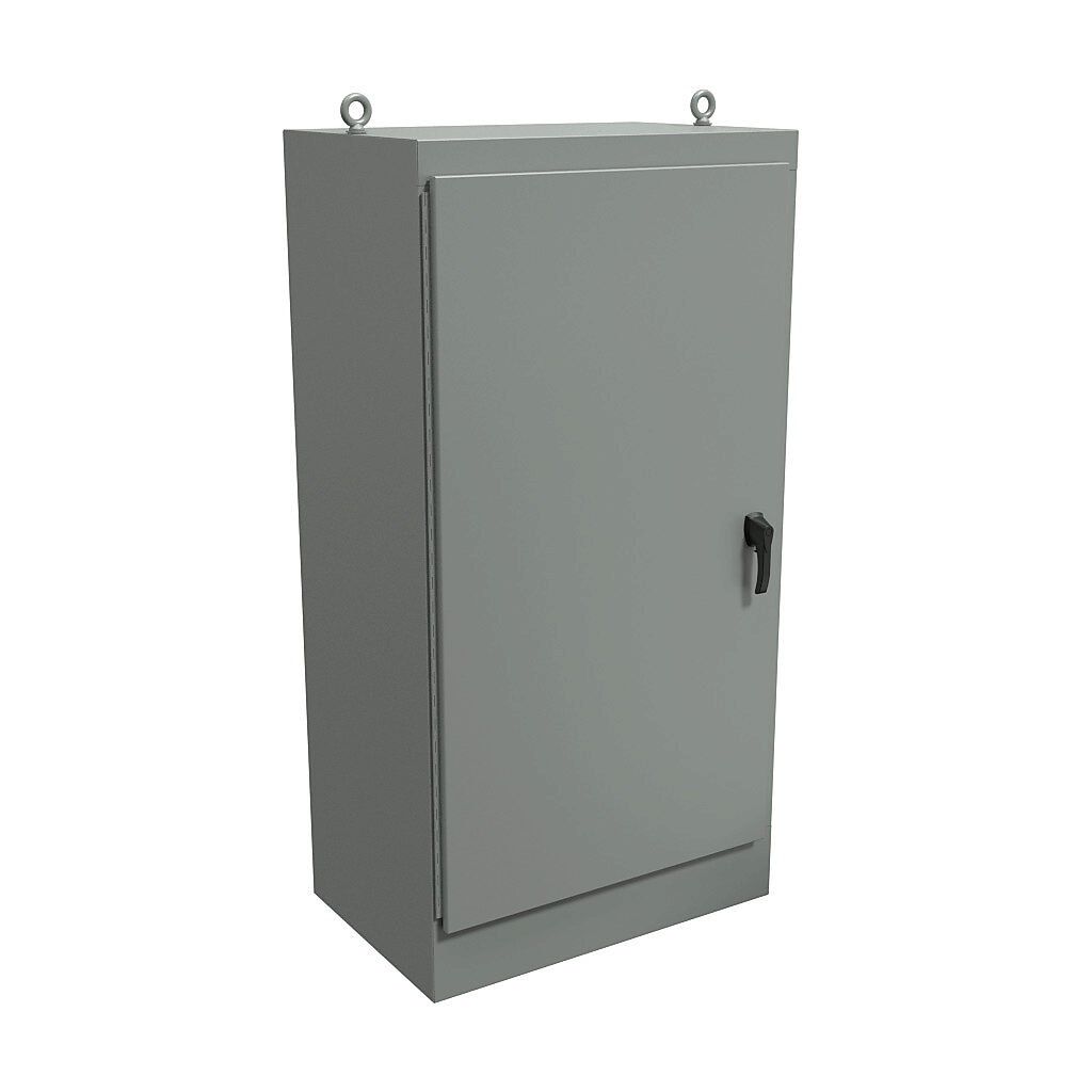 HN4FS723724 - Hammond enclosure, NEMA 3R/4/12/13, 72 x 37 x 24in (HxWxD), freestanding, carbon steel, ANSI 61 gray, powder coat finish, single-door, 3-point padlocking handle.