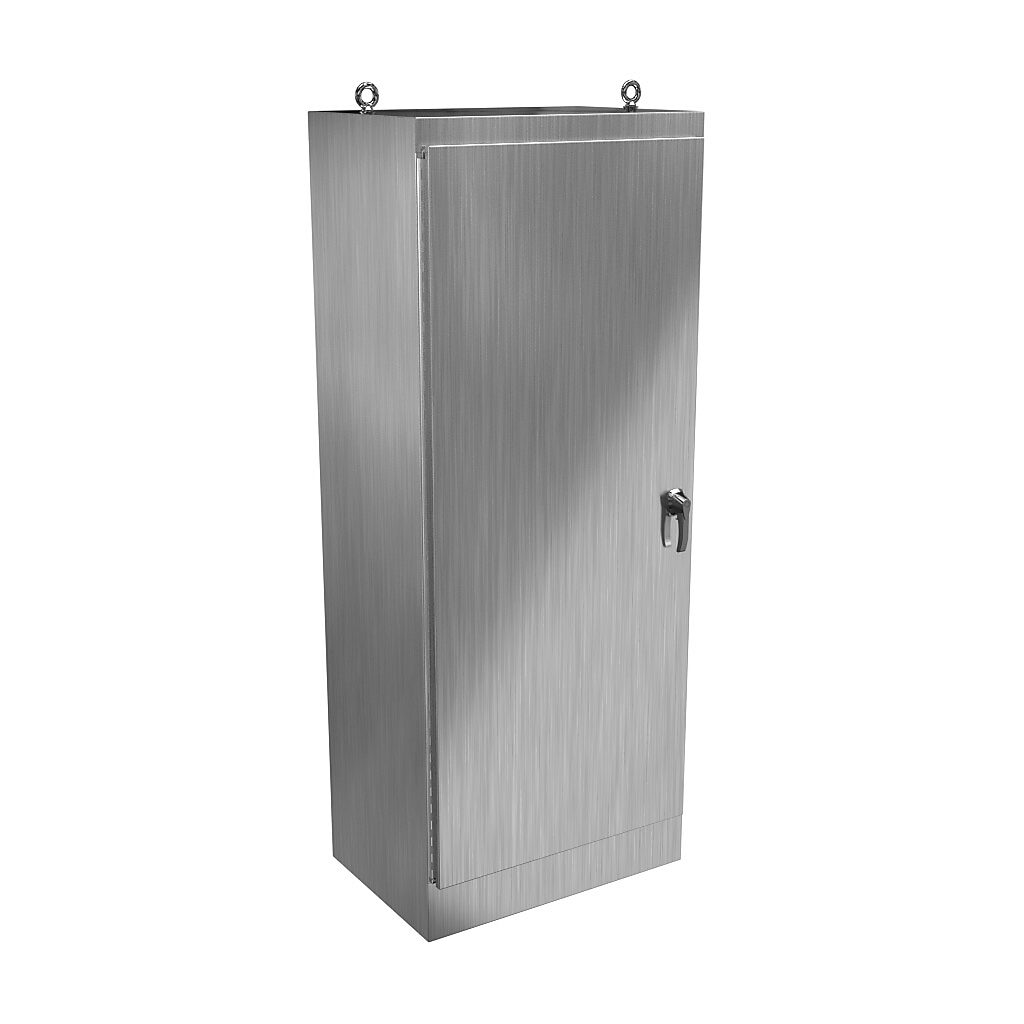 HN4FS903624DASS - Hammond enclosure, NEMA 3R/4/4X/12/13, 90 x 36 x 24in (HxWxD), freestanding, dual access, 304 stainless steel, #4 brush finish, single-door, 3-point 316 stainless steel padlocking handle.