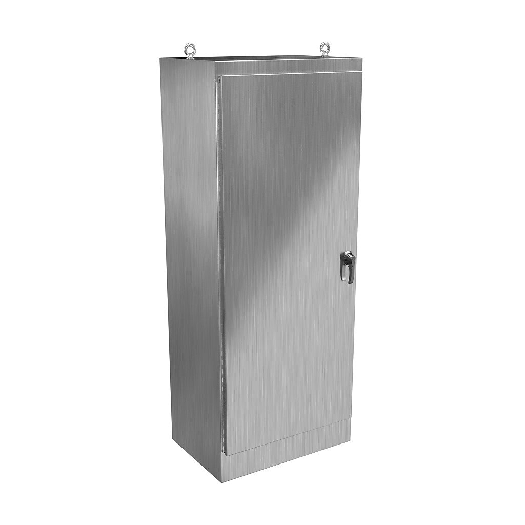 HN4FS903624S16 - Hammond enclosure, NEMA 3R/4/4X/12/13, 90 x 36 x 24in (HxWxD), freestanding, 316 stainless steel, #4 brush finish, single-door, 3-point 316 stainless steel padlocking handle.