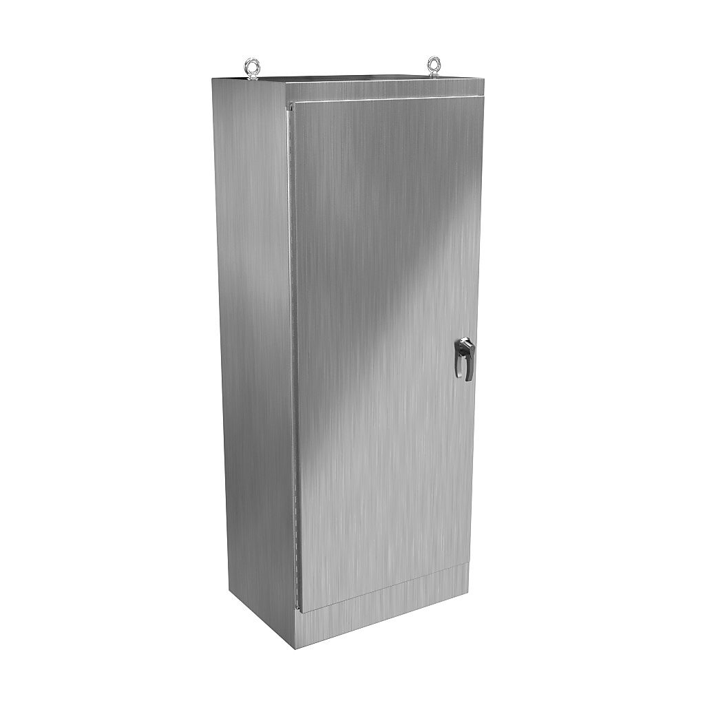 HN4FS903624SS - Hammond enclosure, NEMA 3R/4/4X/12/13, 90 x 36 x 24in (HxWxD), freestanding, 304 stainless steel, #4 brush finish, single-door, 3-point 316 stainless steel padlocking handle.