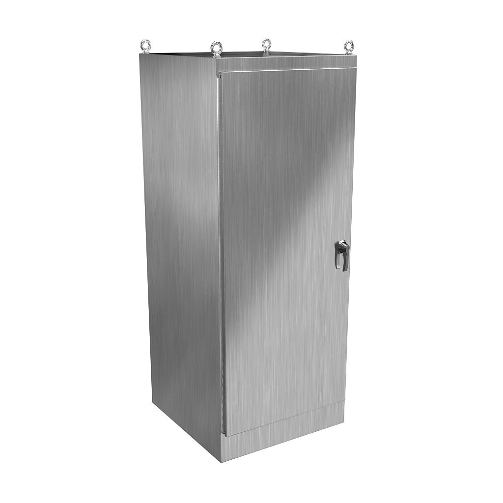 HN4FS903636DASS - Hammond enclosure, NEMA 3R/4/4X/12/13, 90 x 36 x 36in (HxWxD), freestanding, dual access, 304 stainless steel, #4 brush finish, single-door, 3-point 316 stainless steel padlocking handle.