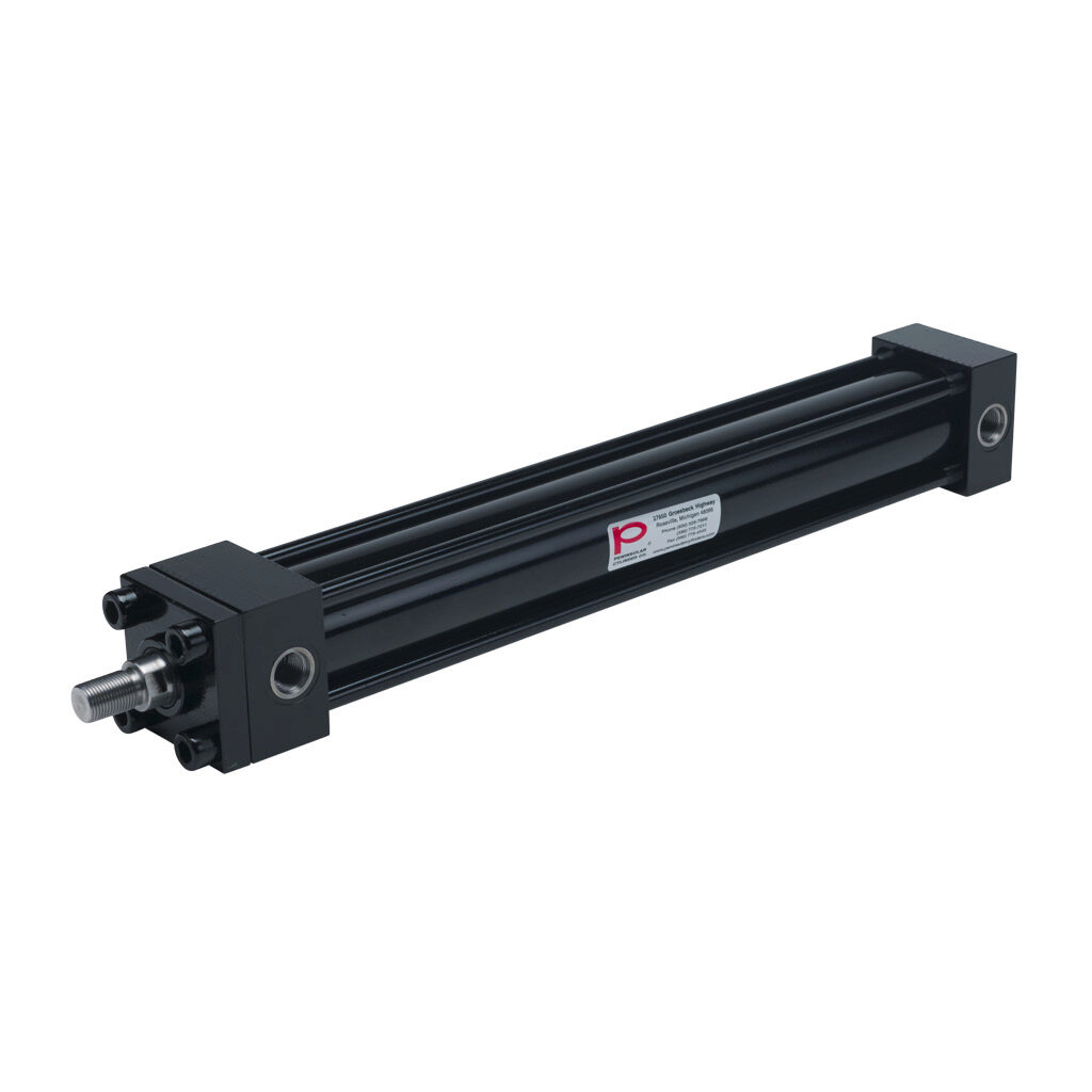 HP16200A16S - Peninsular hydraulic cylinder, NFPA tie rod, 2in bore, 1in rod diameter, 16in stroke, double acting, tapped end caps mount.