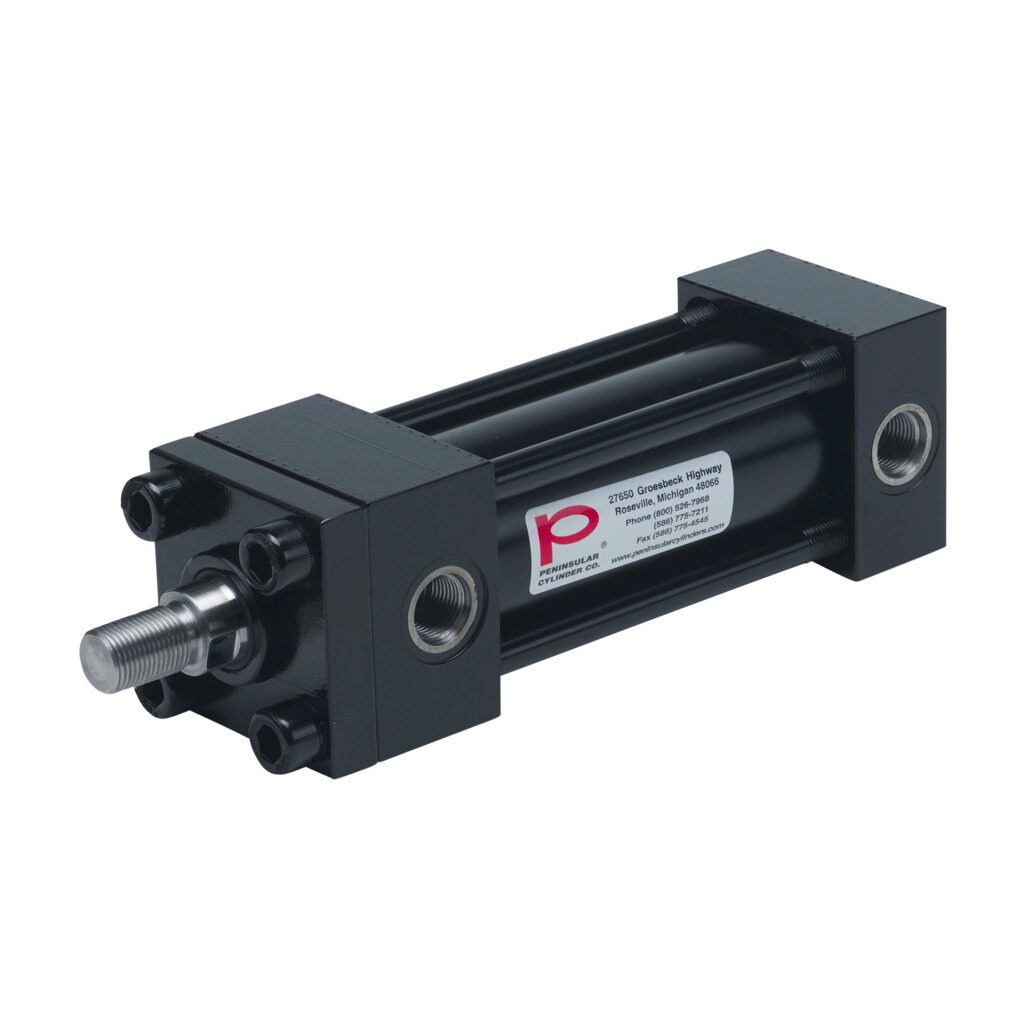 HP16200A4S - Peninsular hydraulic cylinder, NFPA tie rod, 2in bore, 1in rod diameter, 4in stroke, double acting, tapped end caps mount.