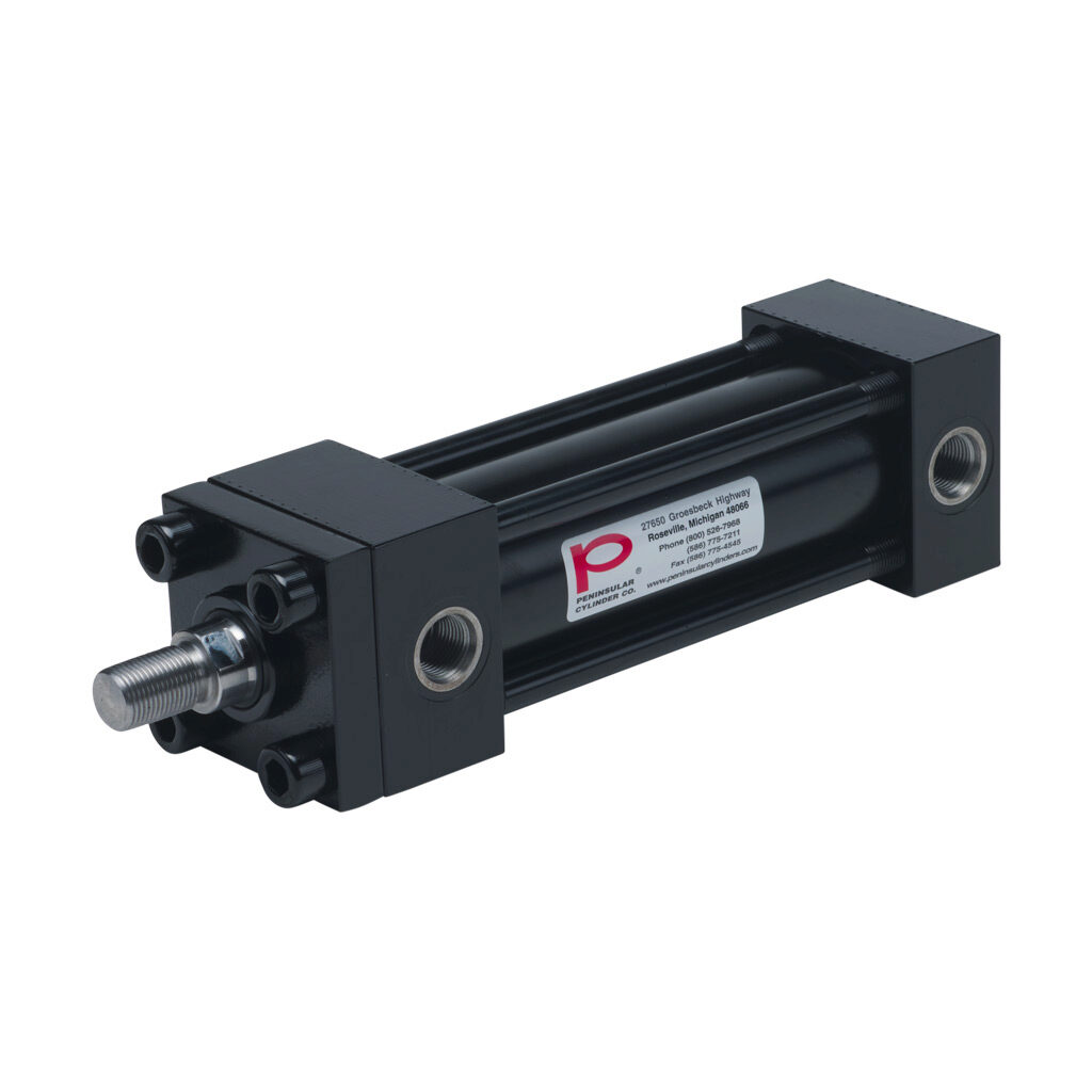 HP16200A5S - Peninsular hydraulic cylinder, NFPA tie rod, 2in bore, 1in rod diameter, 5in stroke, double acting, tapped end caps mount.