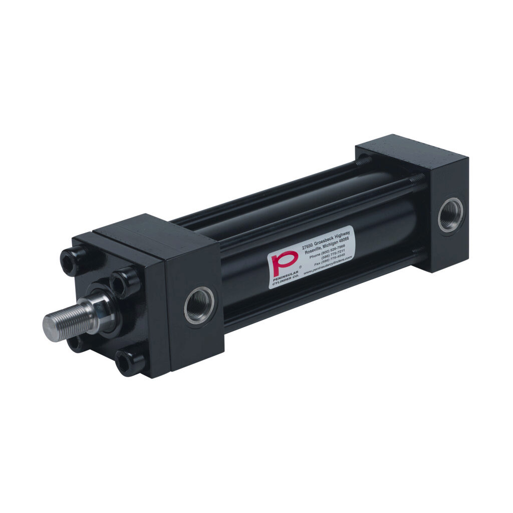 HP16200A6S - Peninsular hydraulic cylinder, NFPA tie rod, 2in bore, 1in rod diameter, 6in stroke, double acting, tapped end caps mount.