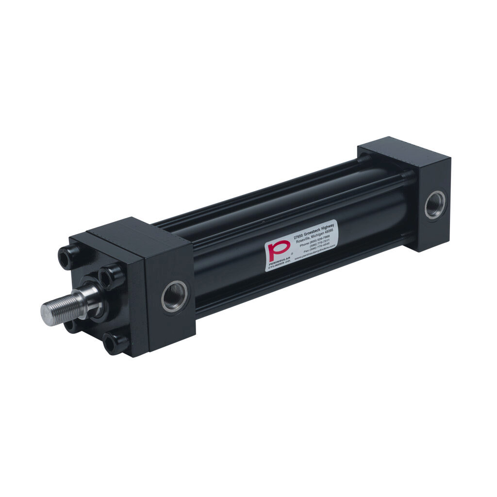HP16200A8S - Peninsular hydraulic cylinder, NFPA tie rod, 2in bore, 1in rod diameter, 8in stroke, double acting, tapped end caps mount.