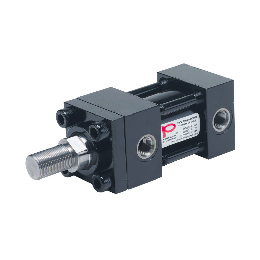 HP16200B1S - Peninsular hydraulic cylinder, NFPA tie rod, 2in bore, 1-3/8in rod diameter, 1in stroke, double acting, tapped end caps mount.