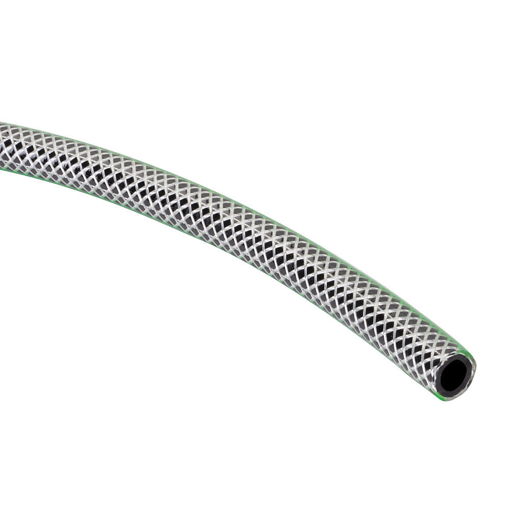 HPVC38-500BG - NITRA pneumatic or water hose, hybrid PVC, polyester reinforced, black with green stripe, 3/8in inside diameter, 9/16in outside diameter, 500ft working length.