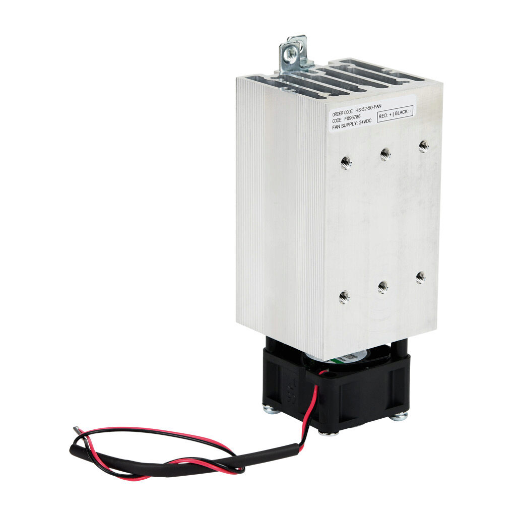 HS-52-50-FAN - Gefran heatsink with fan, 35mm DIN rail mount. For use with Gefran GQ series solid state relays up to 75A. Mounting hardware included.