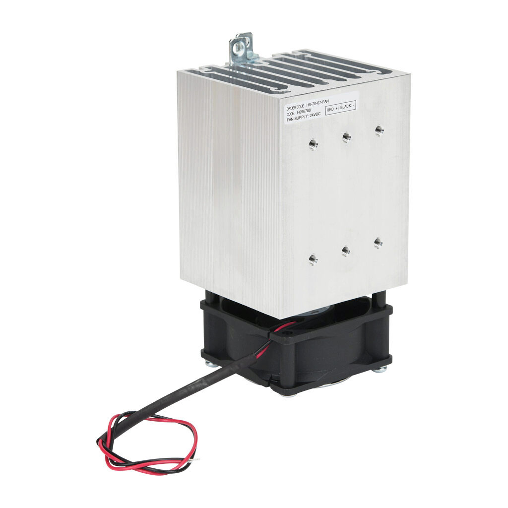 HS-70-67-FAN - Gefran heatsink with fan, 35mm DIN rail mount. For use with Gefran GQ series solid state relays up to 90A. Mounting hardware included.