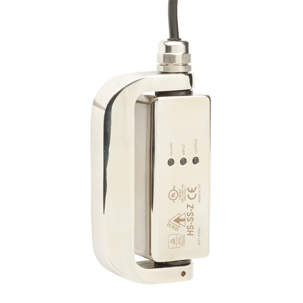HS-SS-Z-LH-352004 - IDEM Z-Range safety switch, left hand door hinge interlock, (1) pair OSSD safety output(s), (1) status monitoring output(s), 316 stainless steel housing, 120 x 66mm, pigtail, 16.4ft/5m cable length.