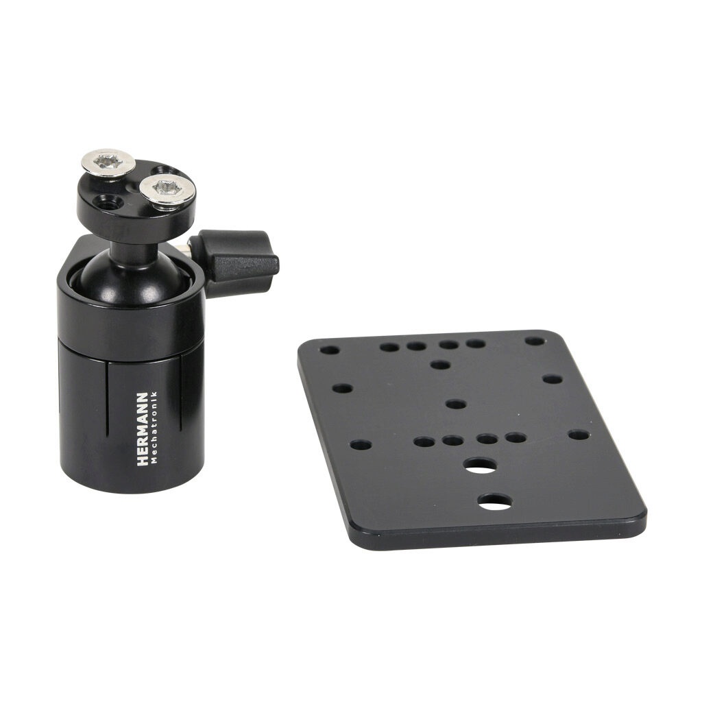HS-VS-CS60-MP-KK-M3 - di-soric mounting bracket, ball joint, 45 degrees vertical and 360 degrees horizontal adjustment, aluminum. For use with CS60 cameras. Mounting hardware included.