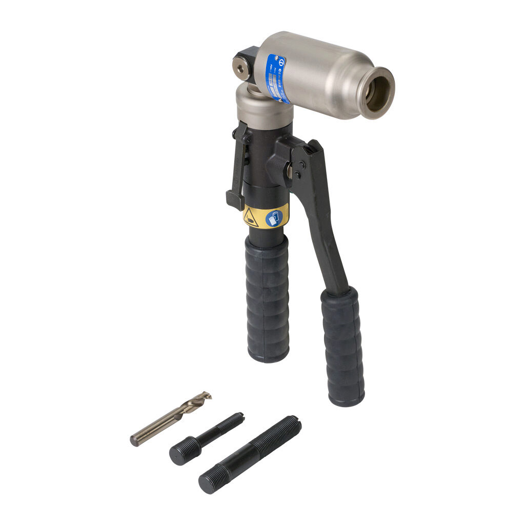 HT-FL75 - Cembre manual hydraulic driver, 360-degree adjustable head. (2) pullers (TD-11 and TD-19) and 0.45in spiral bit included.