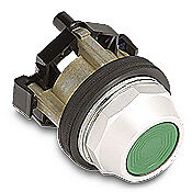HT8AAG - Eaton pushbutton, 30mm, momentary, operator only, metal base, metal bezel, Operator: green, flush, 28mm, round, plastic.
