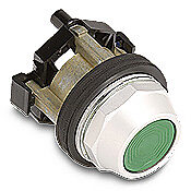 HT8AAGB - Eaton pushbutton, 30mm, momentary, (1) N.C. contact(s), metal base, metal bezel, Operator: green, flush, 28mm, round, plastic.