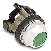 HT8AAGF1Q1 - Eaton pushbutton, 30mm, momentary, (2) N.O./(2) N.C. contact(s), metal base, metal bezel, Operator: green, flush, 28mm, round, plastic.