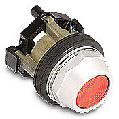 HT8AARB - Eaton pushbutton, 30mm, momentary, (1) N.C. contact(s), metal base, metal bezel, Operator: red, flush, 28mm, round, plastic.