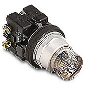 HT8GBCBV7 - Eaton pushbutton, 30mm, momentary, incandescent illuminated, (1) N.C. contact(s), metal base, metal bezel, Operator: clear, extended, 28mm, round, plastic, 120 VAC/VDC, full voltage.