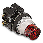 HT8GBRV7 - Eaton pushbutton, 30mm, momentary, incandescent illuminated, operator only, metal base, metal bezel, Operator: red, extended, 28mm, round, plastic, 120 VAC/VDC, full voltage.