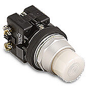 HT8GBWAV7 - Eaton pushbutton, 30mm, momentary, incandescent illuminated, (1) N.O. contact(s), metal base, metal bezel, Operator: white, extended, 28mm, round, plastic, 120 VAC/VDC, full voltage.