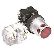 HT8GDRAV3 - Eaton pushbutton, 30mm, momentary, incandescent illuminated, (1) N.O. contact(s), metal base, metal bezel, guarded, Operator: red, flush, 28mm, round, plastic, 24 VAC/VDC, full voltage.