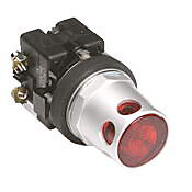HT8GDRV3 - Eaton pushbutton, 30mm, momentary, incandescent illuminated, operator only, metal base, metal bezel, guarded, Operator: red, flush, 28mm, round, plastic, 24 VAC/VDC, full voltage.