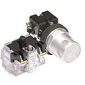HT8GDWBV3 - Eaton pushbutton, 30mm, momentary, incandescent illuminated, (1) N.C. contact(s), metal base, metal bezel, guarded, Operator: white, flush, 28mm, round, plastic, 24 VAC/VDC, full voltage.