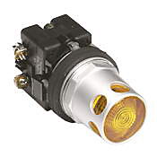 HT8GDYV3 - Eaton pushbutton, 30mm, momentary, incandescent illuminated, operator only, metal base, metal bezel, guarded, Operator: yellow, flush, 28mm, round, plastic, 24 VAC/VDC, full voltage.