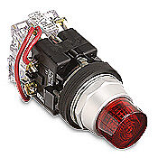HT8GVRV7 - Eaton incandescent indicating light, permanent light function, 30mm, push-to-test, red, 32mm, round, metal base, metal bezel, 120 VAC/VDC, full voltage.