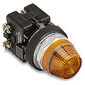 HT8HFAV7 - Eaton incandescent indicating light, permanent light function, 30mm, amber, 32mm, round, metal base, metal bezel, 120 VAC/VDC, full voltage.