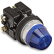 HT8HFBV7 - Eaton incandescent indicating light, permanent light function, 30mm, blue, 32mm, round, metal base, metal bezel, 120 VAC/VDC, full voltage.