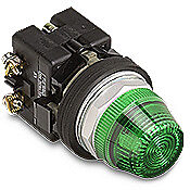 HT8HFGV3 - Eaton incandescent indicating light, permanent light function, 30mm, green, 32mm, round, metal base, metal bezel, 24 VAC/VDC, full voltage.