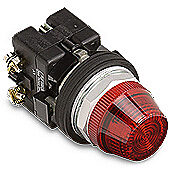 HT8HFRV7 - Eaton incandescent indicating light, permanent light function, 30mm, red, 32mm, round, metal base, metal bezel, 120 VAC/VDC, full voltage.