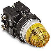 HT8HFYV7 - Eaton incandescent indicating light, permanent light function, 30mm, yellow, 32mm, round, metal base, metal bezel, 120 VAC/VDC, full voltage.