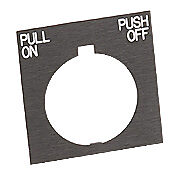 HT8PP5 - Eaton legend plate, plastic, square, black field, black background, white engraved text, legend plate marking "PULL ON PUSH OFF". For use with 30mm pilot devices.